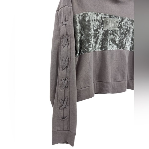 Pink Victorias Secret Hoodie Sweatshirt Purple Burnt Velvet Lace Up Sleeve SZ M - Picture 4 of 10